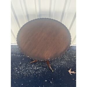 Mahogany Pie Crust Edge Round Pedestal Side Table Bamboo Style Legs Early 20th